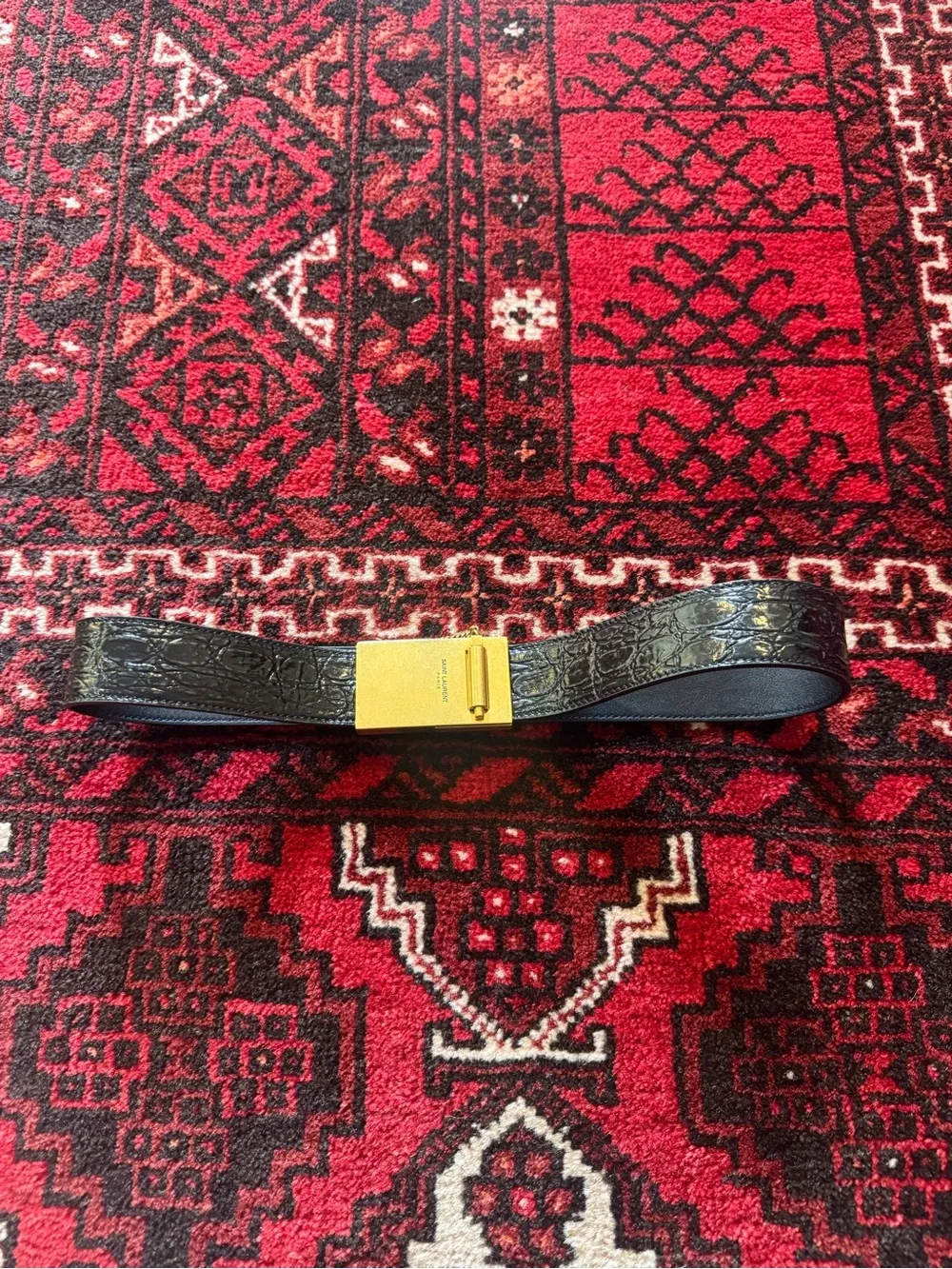 Saint Laurent Black Leather Belt with Gold YSL Buckle